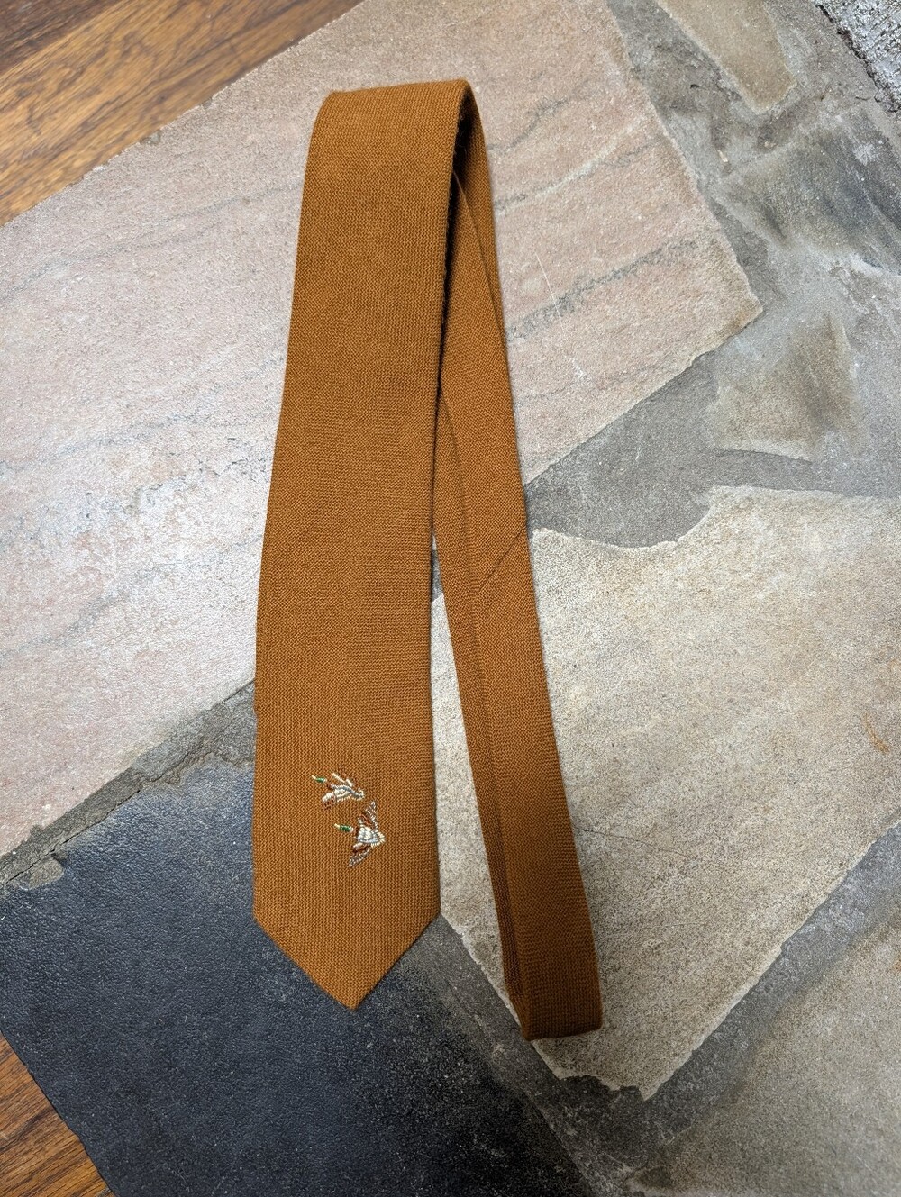 Vintage Alderman Reed Knit Necktie Burnt Orange Wool Blend Embroidered Duck